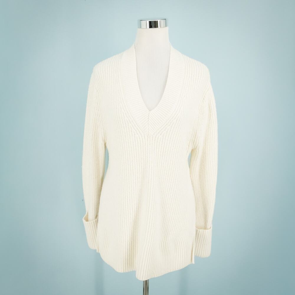 Athleta Size Small S Shasta Ivory Cream Ribbed Knit Vented Wool Blend Sweater